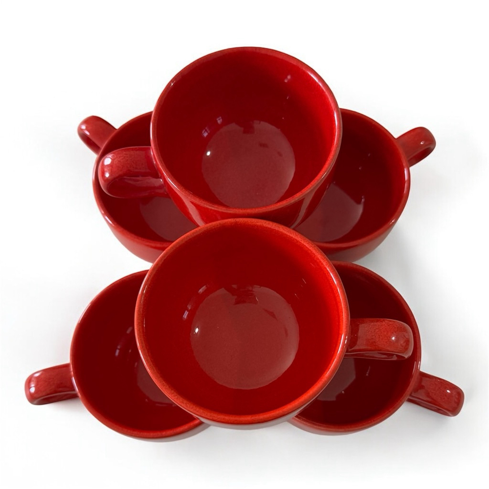 Vintage Waechtersbach West German Pottery Red Tea Coffee Cups Set of 2 EUC - Picture 2 of 6